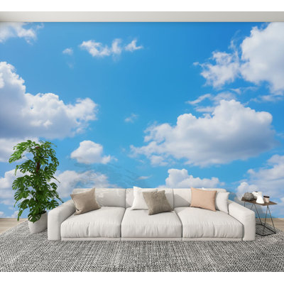 Peel and Stick Wallpaper Fluffy Sky Summer Decor clear sky landscape Cloud Wall Murals 100"H x 144"W Removable PVC Wall Paper Self-Adhesive Wall Decor for Bedroom Living Room Home Office