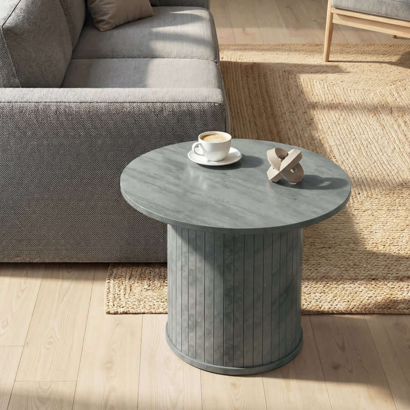Table basse ronde, table centrale de 24 po avec colonne à lattes, Gris