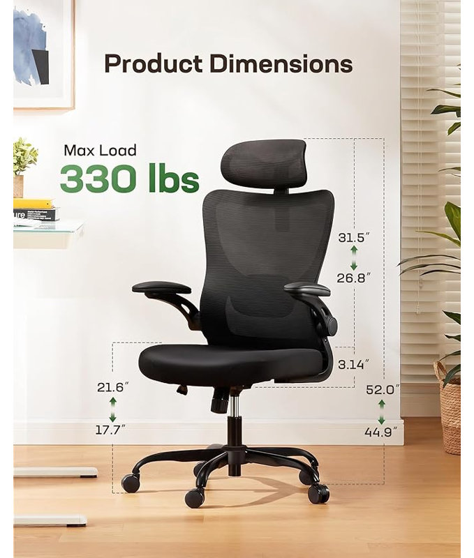 Adjustable Lumbar Support Rolling Work Swivel Task Chairs with Wheel 3D Armrests and Headrest