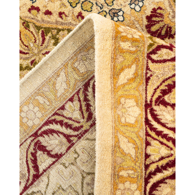 Tapis unique noué à la main de 8 pi 2 po x 10 pi 3 po ivoire / bourgogne / verge d'or Hayner