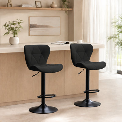 Swivel Adjustable Height Bar Stool Set of 2 – 360° Swivel with Footrest, Upholstered Comfort for Kitchen Island & Counter