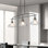 Lustre suspendu Modern Farmhouse, 3 lumières noires de 45 po avec verre transparent - Fer antirouille, hauteur réglable, douille E26, idéal pour un îlot de cuisine / salle à manger (ampoule non incluse)