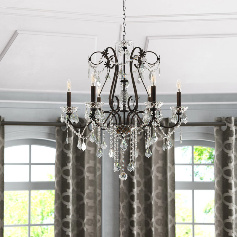 Lustre traditionnel à intensité variable 6 lumières Dagmar, Bronze foncé