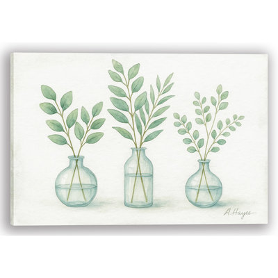 "Tranquil Greenery Trio" Wrapped Canvas Print
