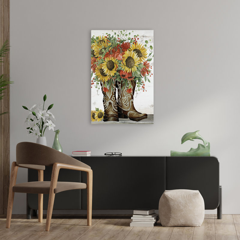 Fall Fall - Contemporary Still Life, bottes de cowboy de l'Ouest, H 36 po x l 24 po