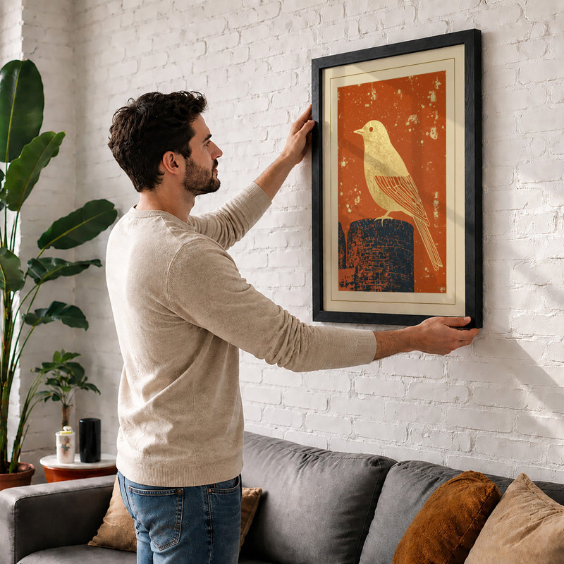 Perched Bird Study Japandi - Print, A2 - 59.4 x 42.0 cm, White