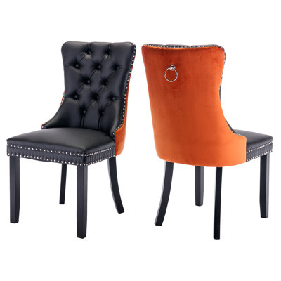 Kingson Modern Glam Tufted Two-Tone Dining Chair with Nailhead Trim & Back Pull Ring