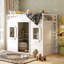 Lit mezzanine en bois 77,5 po avec échelle inclinée, structure de lit haute en bois de pin massif avec garde-corps et support à 13 lattes - blanc