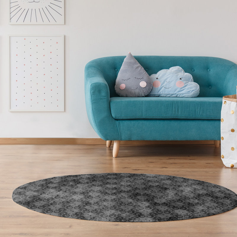 Tapis noir de couleur serpents, Rond 5 pi