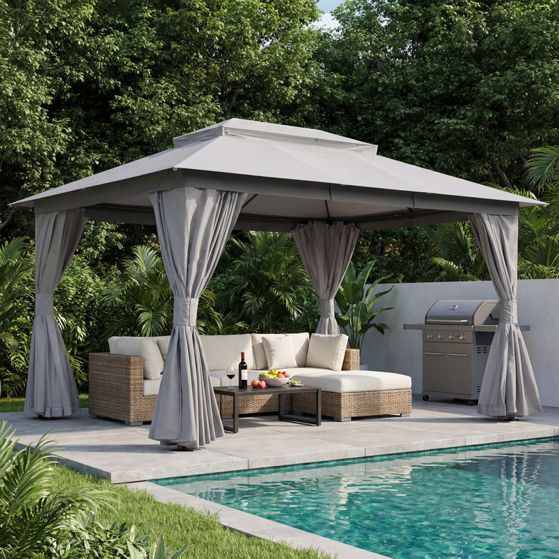 Yardgrace 13'x10' Soft-top Double-Roofed Steel Patio Gazebo, Gray