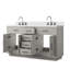Meuble-lavabo double en chêne blanc 60 po X P 22 po D, plateau en marbre de culture et robinet-1798763179