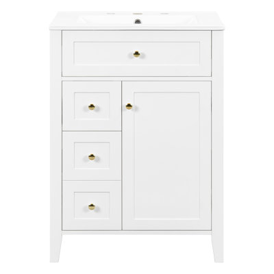 Meuble-lavabo moderne blanc 24 po avec lavabo en céramique et portes à fermeture en douceur Elena