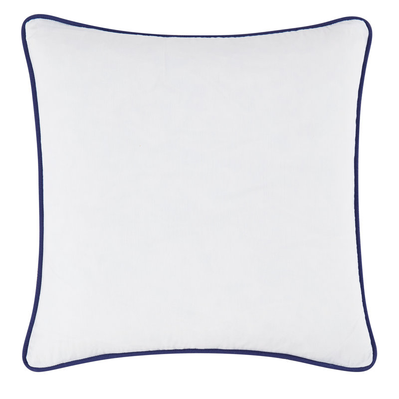 Coussin Brooklyn, Carré 20 po, Blanc / bordure bleu marine