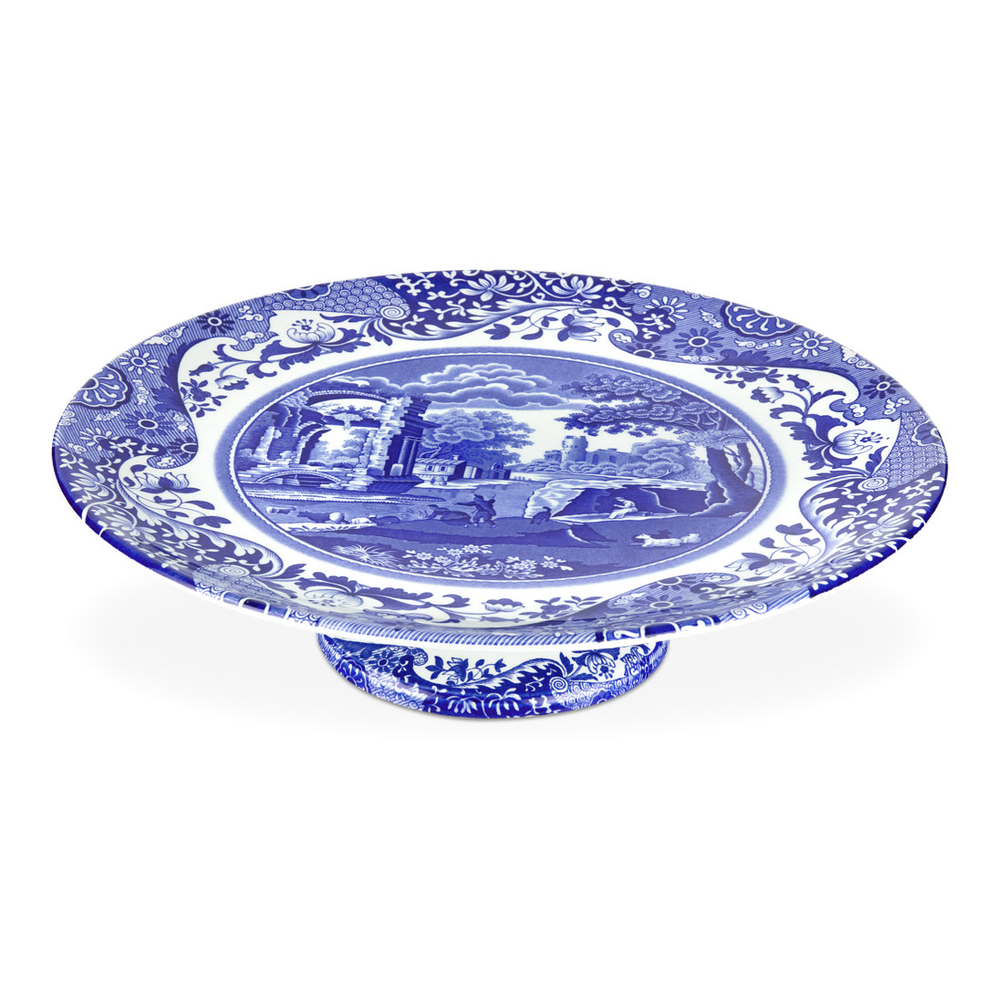 Spode Blue Italian Footed Cake Plate 10.5" Spode
