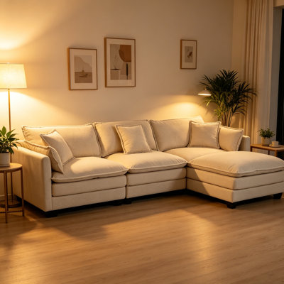 Canapé modulaire moderne à 3 sièges avec repose-pieds avec coussins de taille