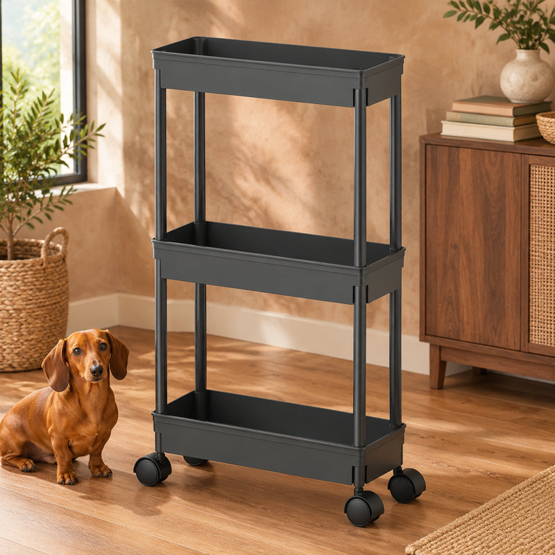 Armoire de rangement noire à 3 niveaux sur roulettes pour économiser de l'espace dans les bureaux, les salles de bain, les cuisines et les salles de lavage