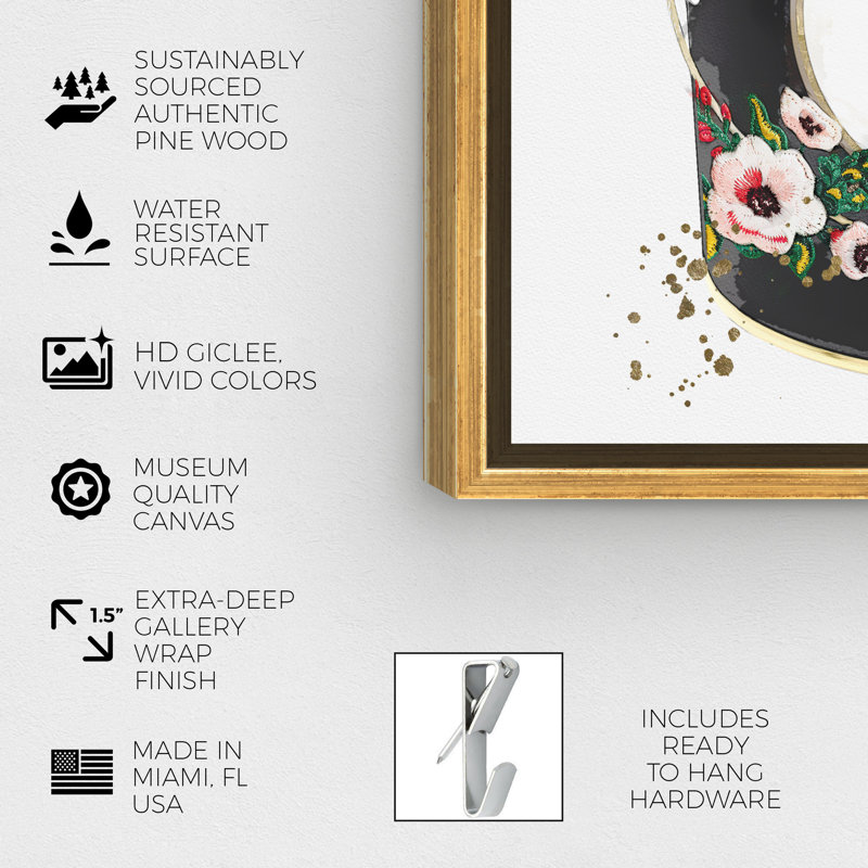 12" Gold Framed Black and White Canvas Print