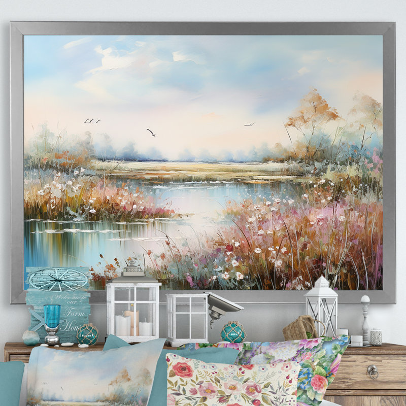 «Flower Meadow Charm» sur impression sur toile, Cadre simple argenté, H 16 po x l 32 po x P 1 po