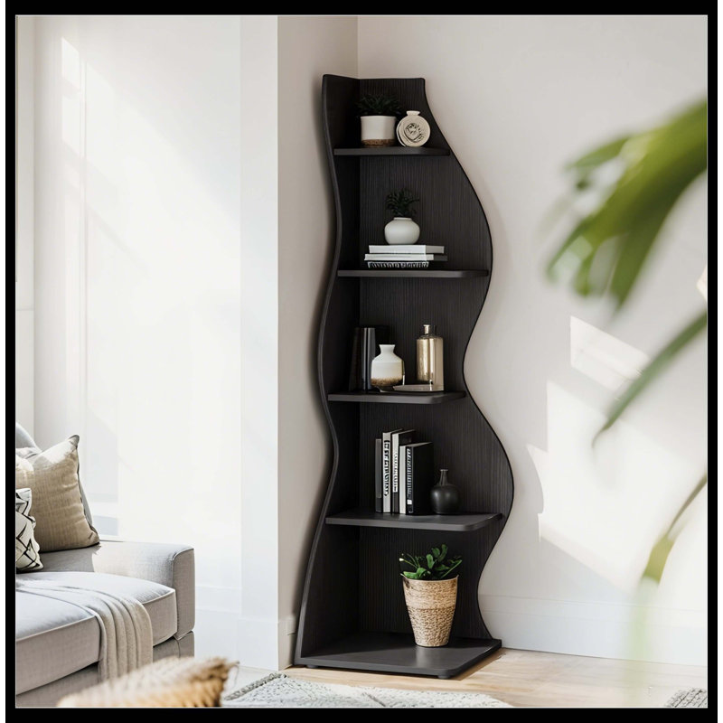 Bibliothèque de coin à 5 niveaux, Noir, 2