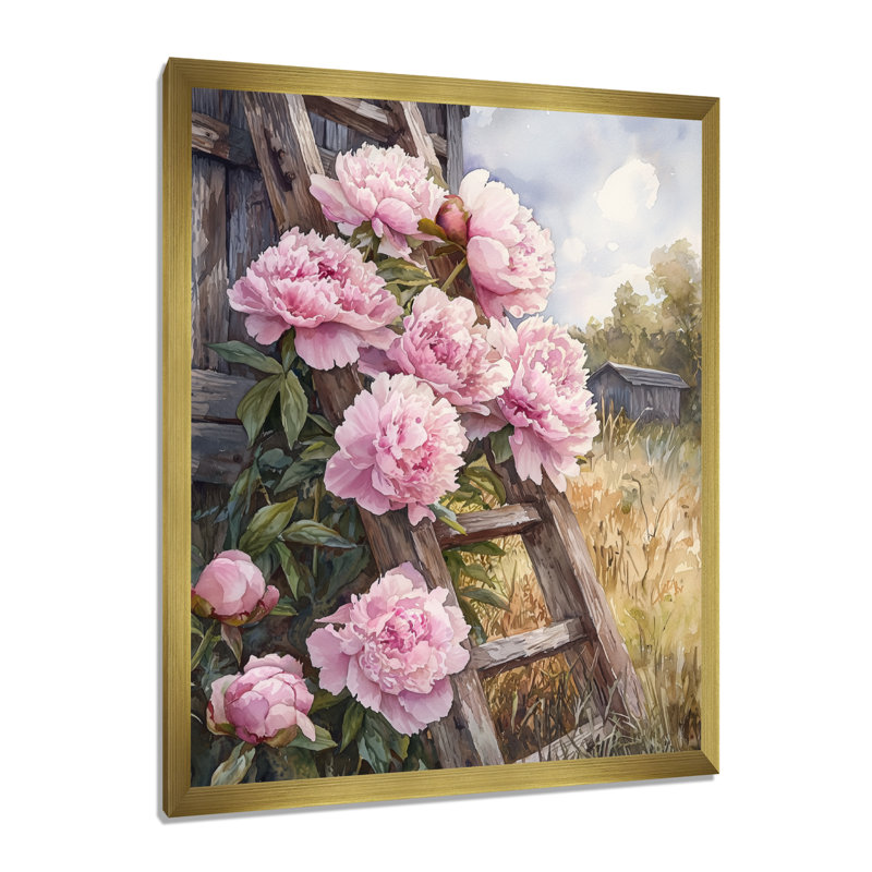 Ellerbe - impressions sur toile florales, H 40 po x l 30 po, Picture Framed, Doré