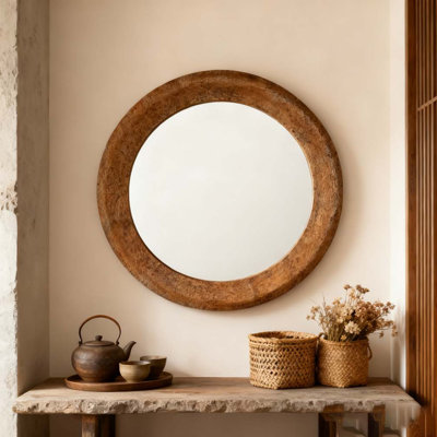 31.3" Hammered Gold Round Wall Mirror