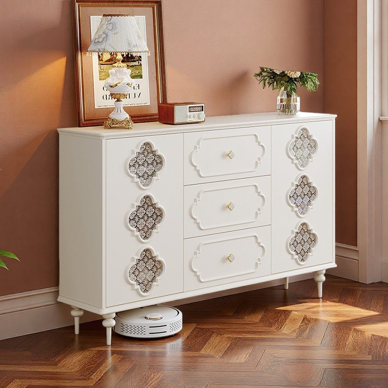 French style fashionable storage shoe cabinet, Ivory, 37.4" H x 55.12" W x 13.78" D