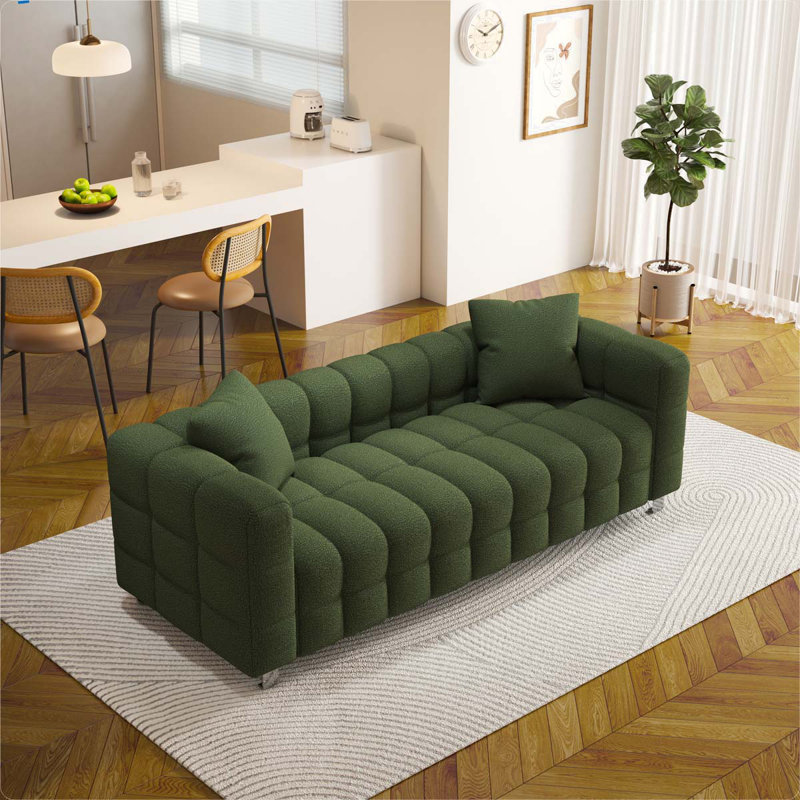 Upholstered Sofa, Olive Polyester Blend, 24" H x 80" W x 30.7" D