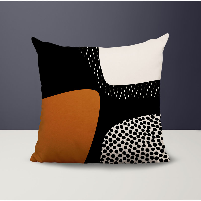 Coussin carré intérieur / extérieur pia, H 15 po x l 15 po, Orange brûlé / noir / blanc cassé