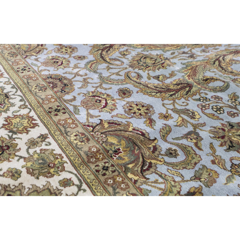 Trinity Wool Oriental Area Rug in Light Blue/Ivory/Brown, Rectangle 4'1" x 6'1"