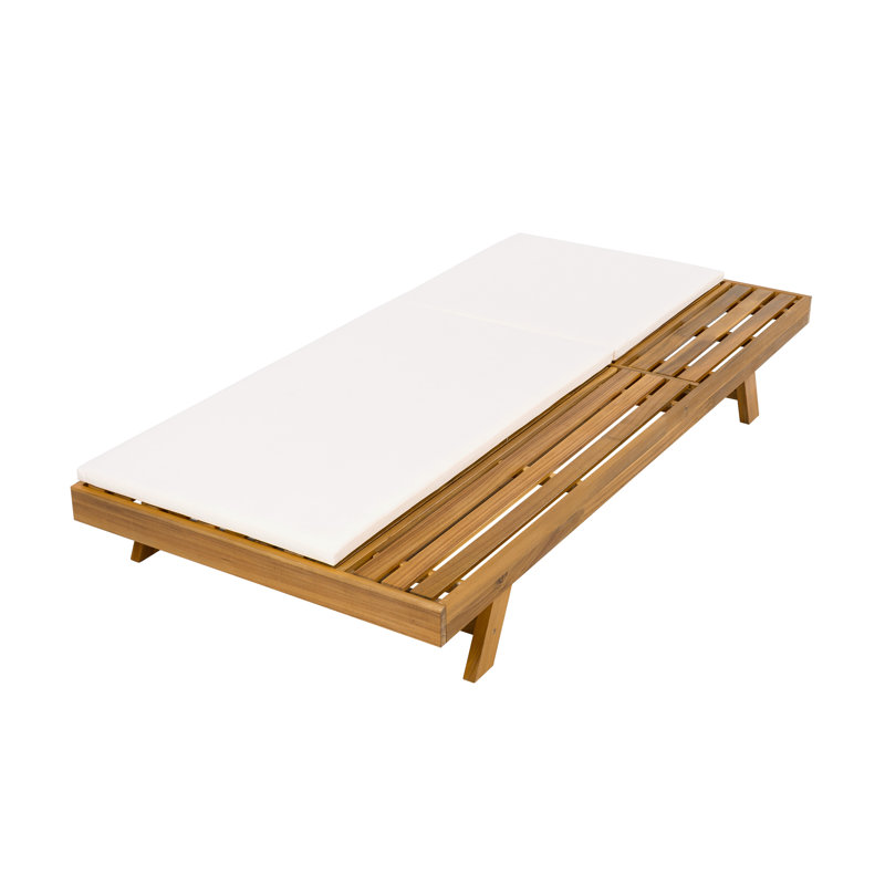 Dounton Patio Adjustable Acacia Wood Patio Chaise Lounge With Cushion, Dark Gray