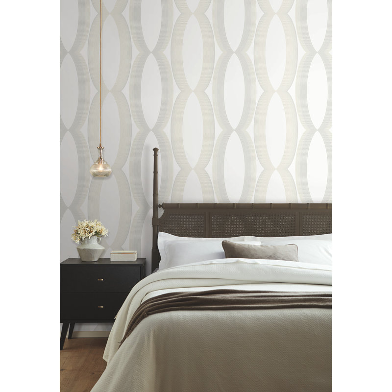 Progression Ogee Wallpaper Roll, White