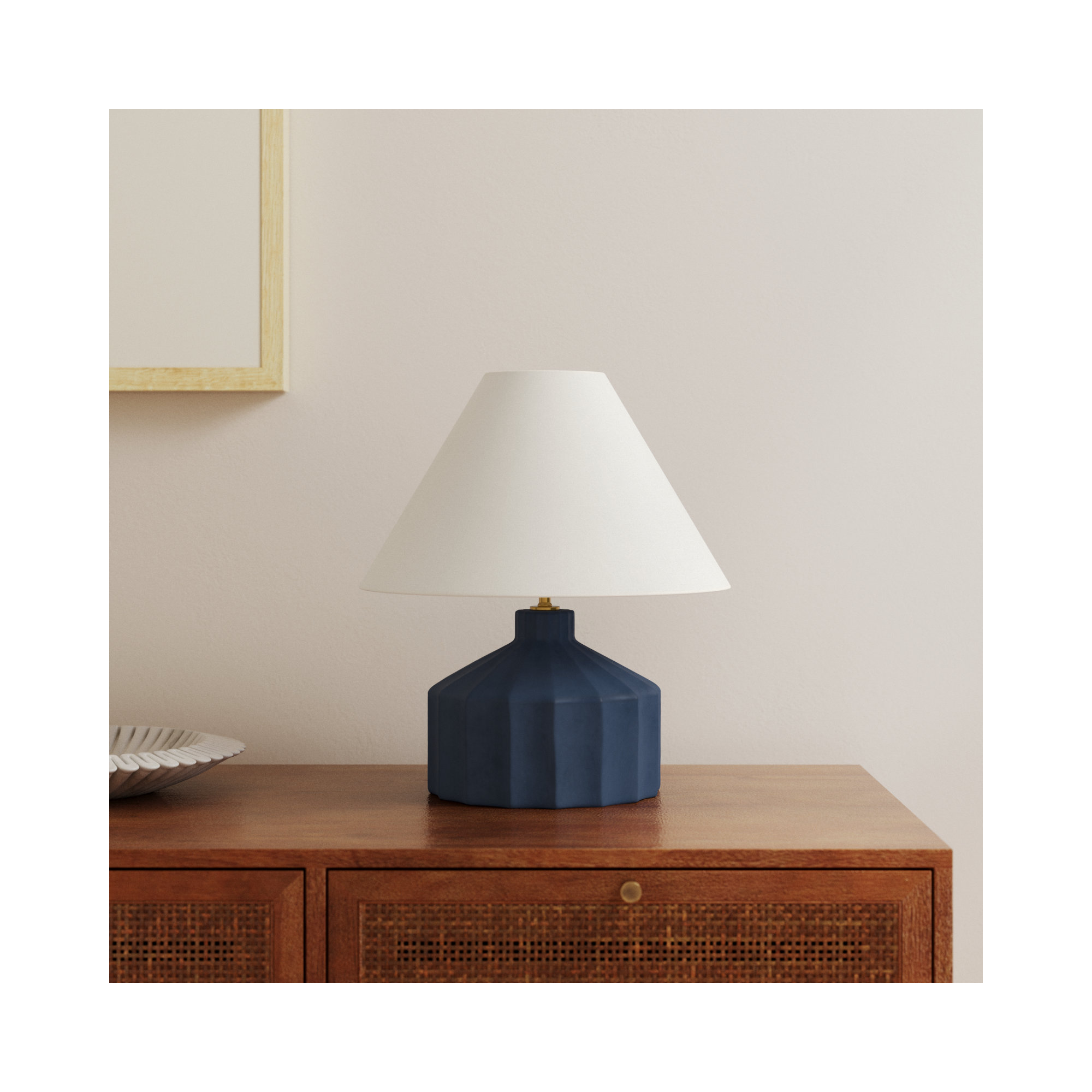 Leesa Ceramic Table Lamp, Matte Blue, 16.5" H x 15" W x 15" D