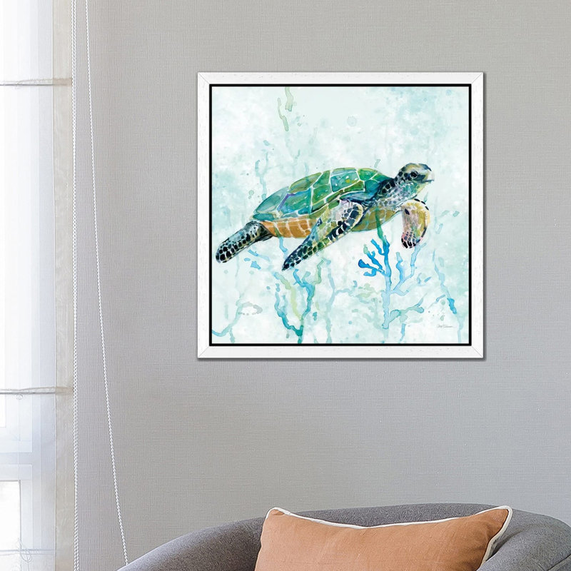 Sea Turtle Swim I by Carol Robinson - No Frame Print on Canvas, 93.98 cm H x 93.98 cm W, White Framed