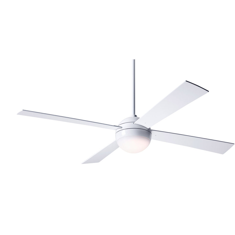 Ball LED Downrod Ceiling Fan, White, Gloss White, Wall Control with Remote Handset (2-wire)