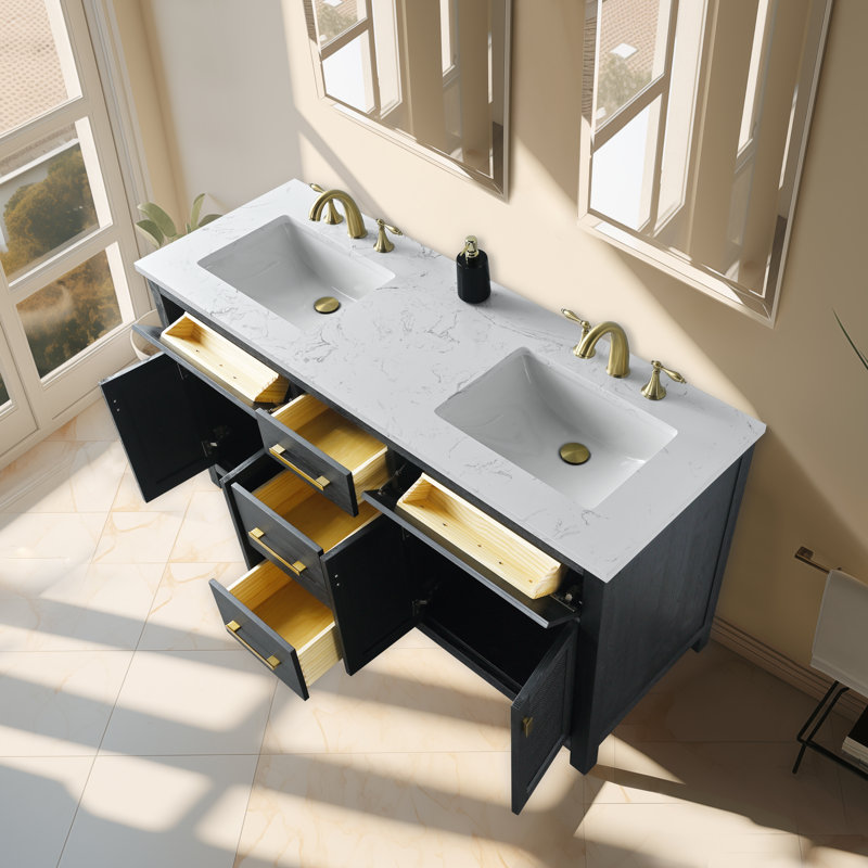 Marquist 60" Double Bathroom Vanity With Stone Top, Black