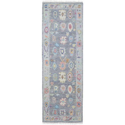 Karina Hand Knotted Wool Ikat Area Rug in Gray/Blue/Rust/Yellow