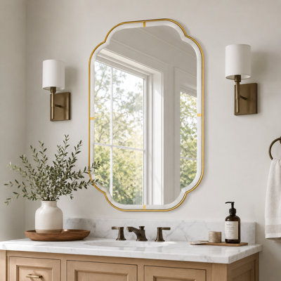 Miroir de salle de bain, miroir mural de coin festonné moderne, cadre en fer antirouille 46 x 26 et miroir rectangulaire en verre Boho pour meuble-lavabo, chambre à coucher, évier, entrée