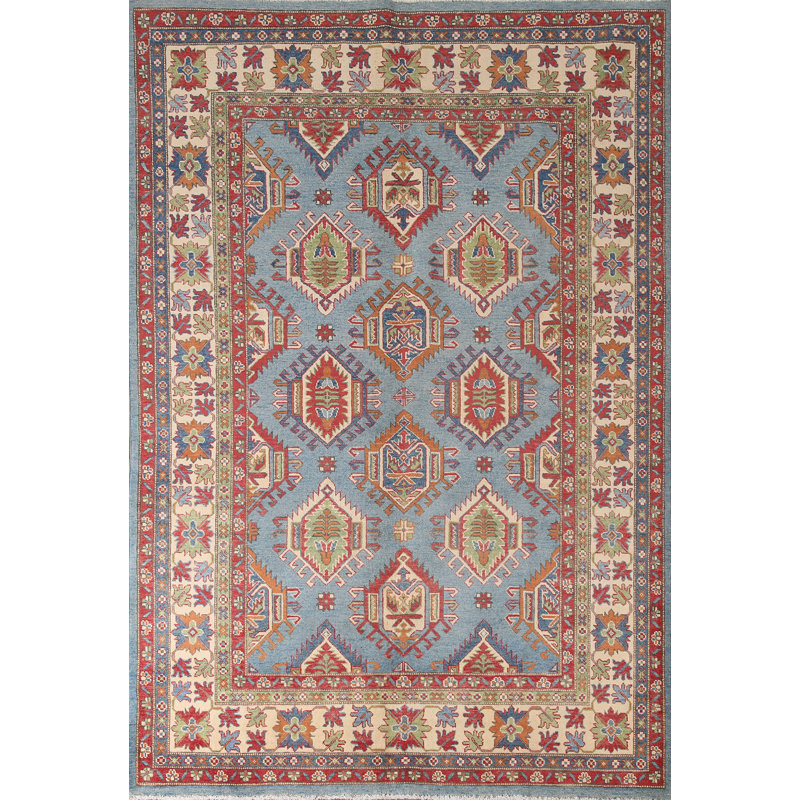Tapis oriental fait à la main bleu Kazak 6