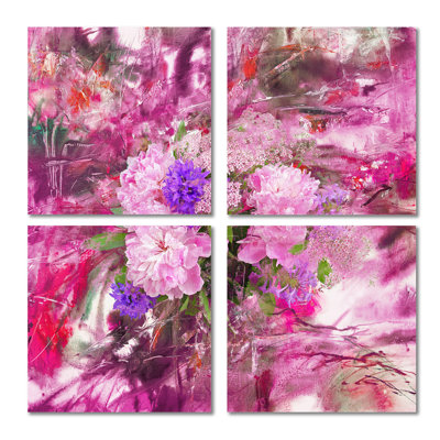 Abstract Background With Pink Peony - Floral Canvas Wall Art Print 4 Piece Set -  Red Barrel StudioÂ®, 944812C0E60343758DC1B8AE0590E42B