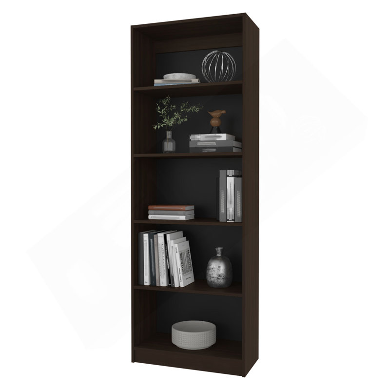 Bibliothèque en noyer teinté avec rangement ouvert et 5 tablettes, (5 tablettes) H 71 po x l 24,7 po x P 11,8 po