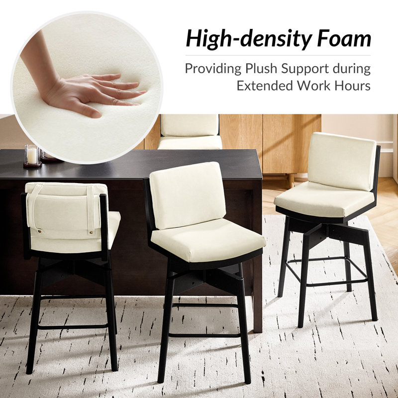 Lafrance Modern Faux Leather Swivel Barstool with Removable Back Cushion and Solid Wood Legs(Set of 2), White