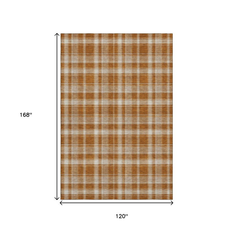 Tapis lavable écossais rouille et ivoire 10 pi x 14 pi avec protection UV
