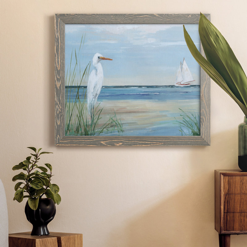 Summer Heron - Peinture sur toile encadrée, H 24 po x l 18 po x P 1,5 po, Gris
