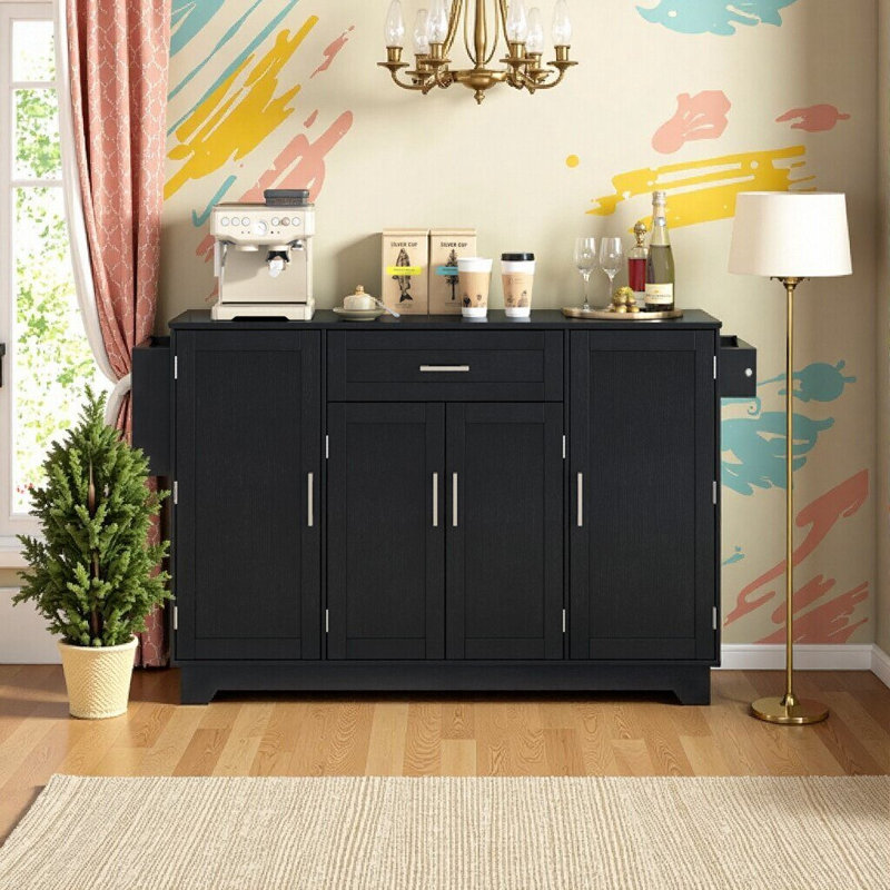 4-Door, 1-Drawer Buffet Cabinet With Adjustable Shelves & Hanging Rod, Black