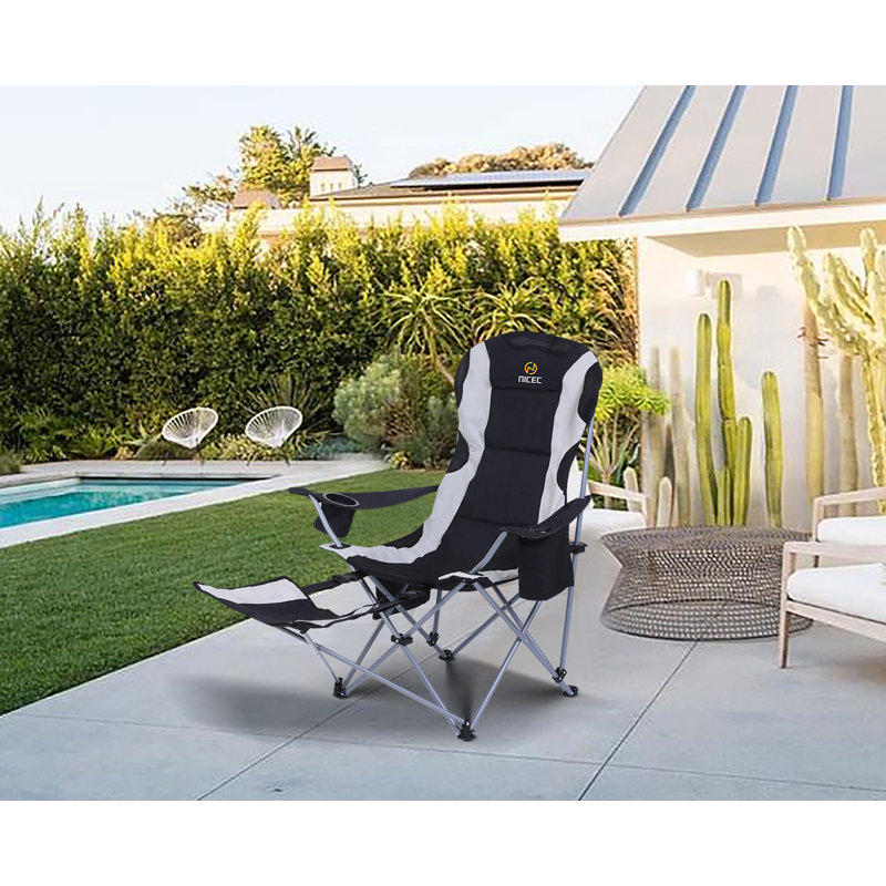 Chaises de camping pliantes avec coussin rembourré, repose-pieds, poche latérale et sac de transport (1 paquet, noir)