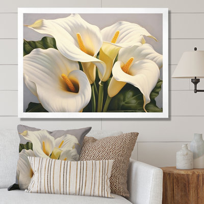 White Green Lily Serenade - Floral Framed Canvas Print