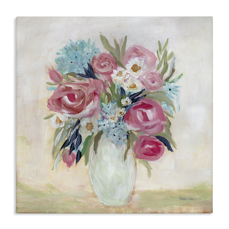 Art mural sur toile "Drooper Pink Roses" par Amanda Hilburn, H 24 po x l 24 po