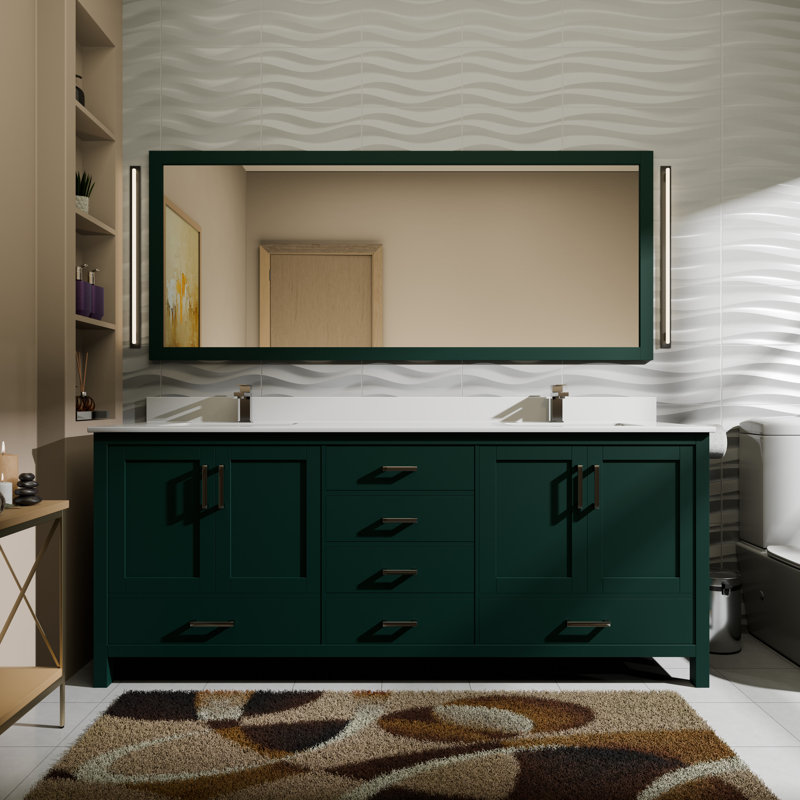 Jacques 72 in. W x 22 in. D Double Bath Vanity and Top, White Cultured Marble, Green