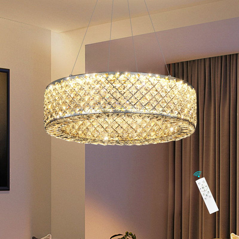 Modern Crystal Ring Dimmable Led Chandelier, Silver