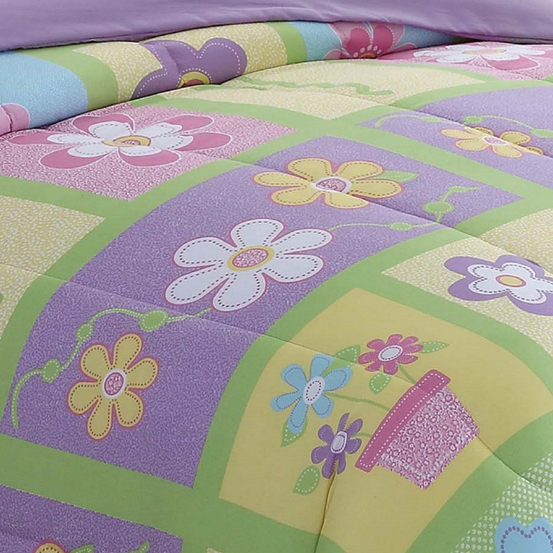 Ensemble d'édredon en microfibre douce / jaune / vert / mauve / rose / bleu Sweet Helena, Édredon simple + 1 taie décorative